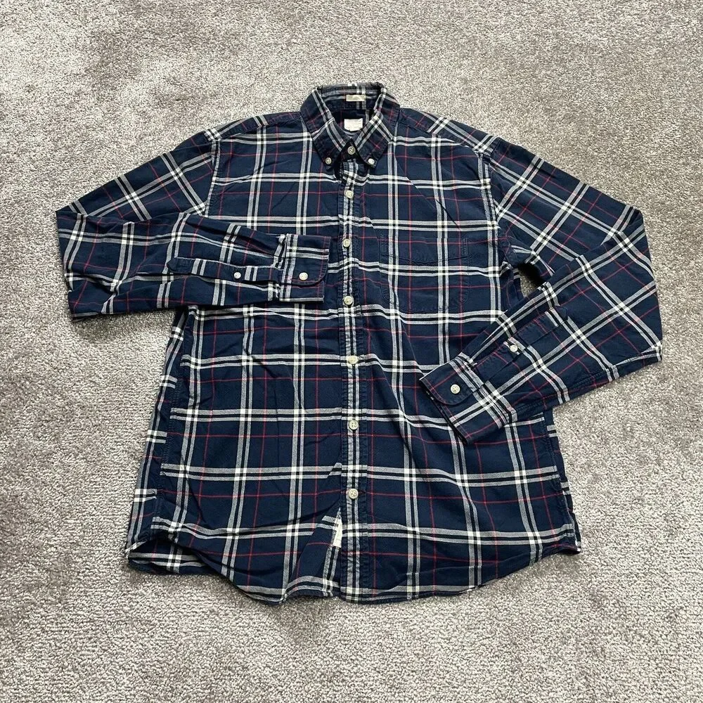 J.Crew Vintage Oxford Button Shirt Mens Medium Blue Plaid Slim Fit Long Sleeve